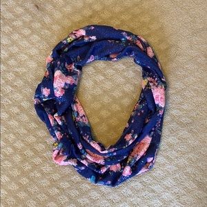 Infinity scarf blue with pink flowers OS